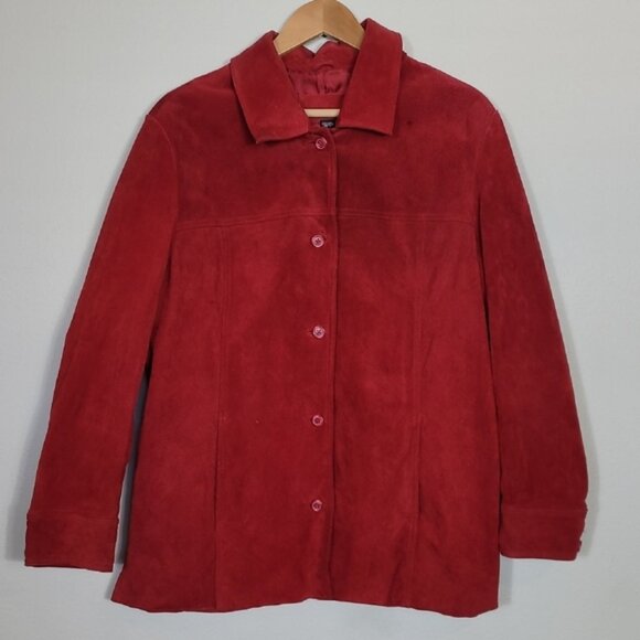 Vintage Jaclyn Smith Suede Leather Coat Jacket Women’s Size XL Red Button Up Y2K - Picture 1 of 15
